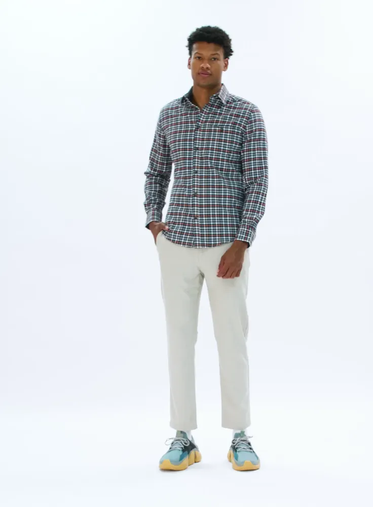 SAFRAN | Semi-fit cotton brushed checkered flannel shirt