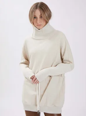 ANNA| High neck drawstring waist tunic sweatshirt