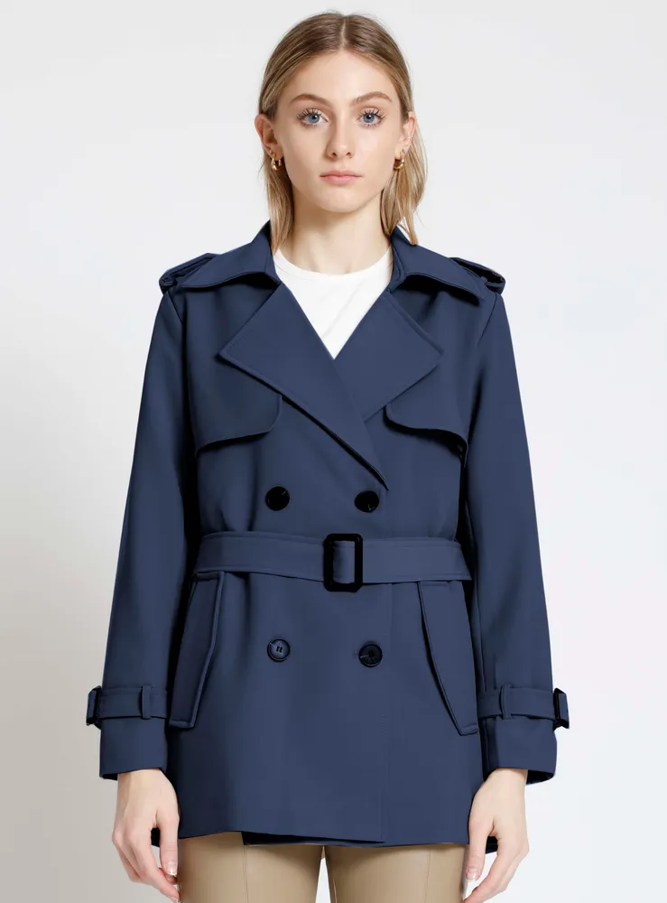 AUBREY | Short double breasted belted trench coat