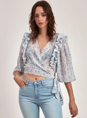 RUFFLE BLOUSE-DENIMBLUE