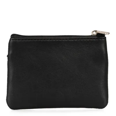 Basics Leather Front Zip Coin Case - Black