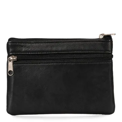 Basics Large Leather Front Zip Coin Case - Black
