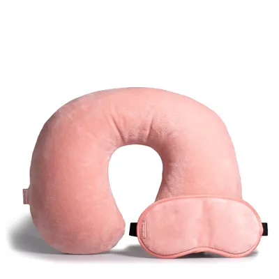 Travel Pillow and Eye Mask with Pouch - Dusty Pink