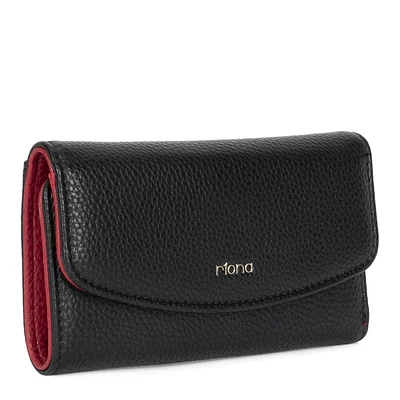 Portefeuille à rabat RFID Riona Lucy Pebbled 2.0 Noir et rouge