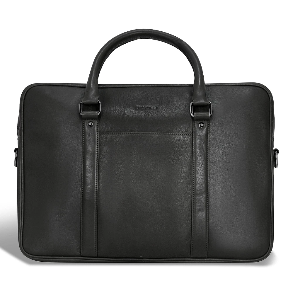 Onyx / Leather Slim Briefcase *Drop Ship*