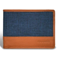 Portefeuille à deux volets en denim et cuir