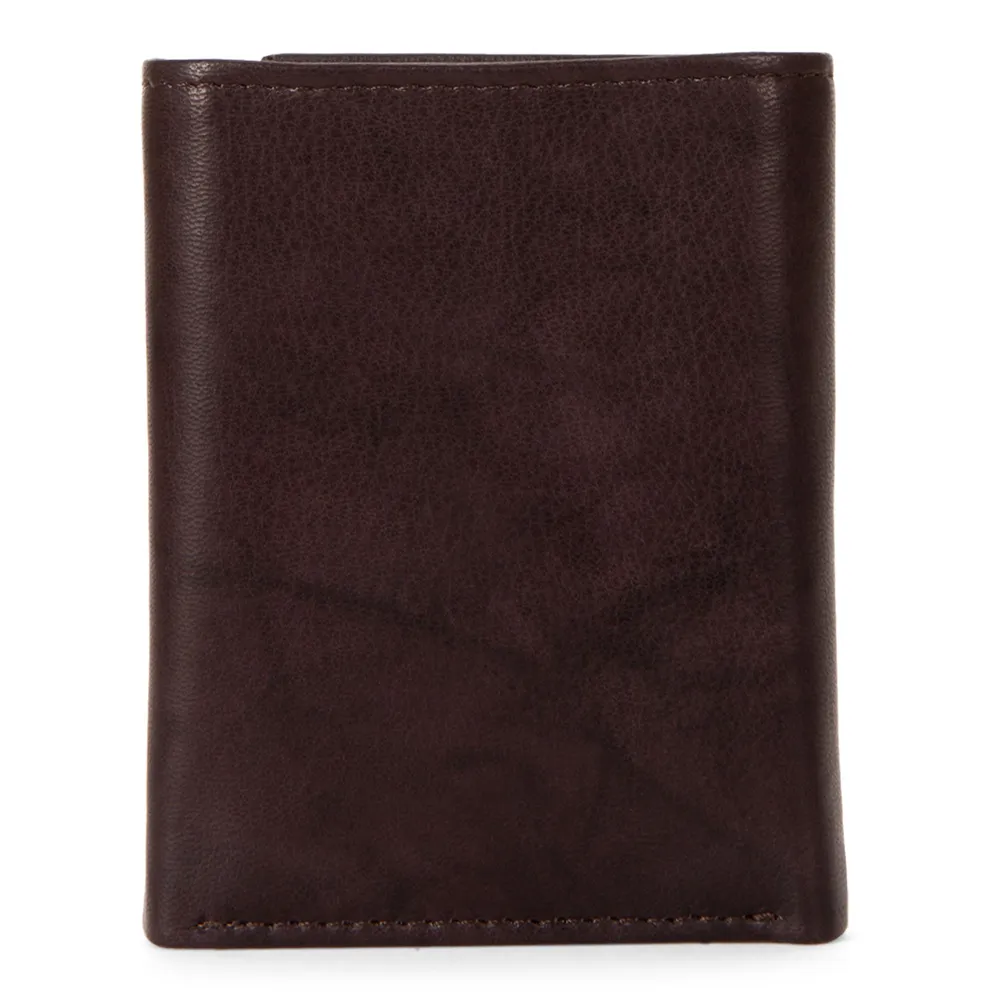Leather RFID Trifold Wallet with centre wing - Black