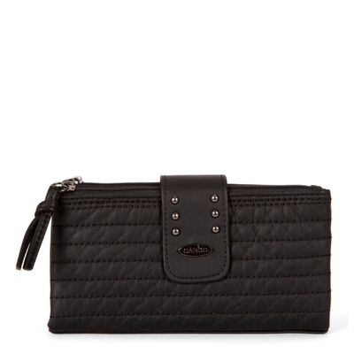 Bifold Quilted Wallet with Snap Closure - Black