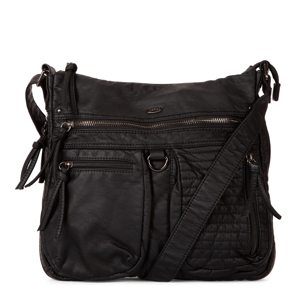Medium Quilted Expandable Crossbody with Front Pockets - Black