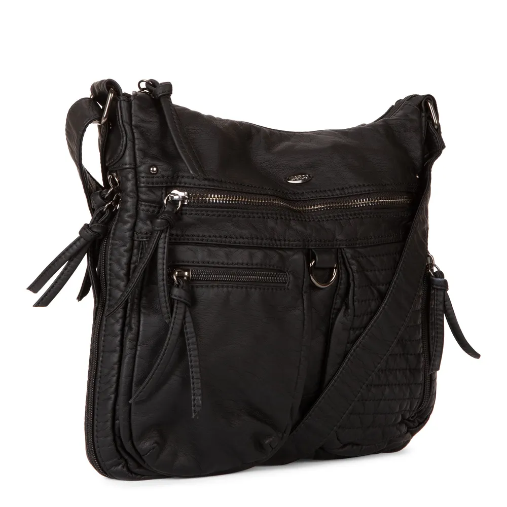 Medium Quilted Expandable Crossbody with Front Pockets - Black