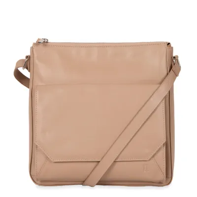 Large Leather Flap Crossbody - Taupe