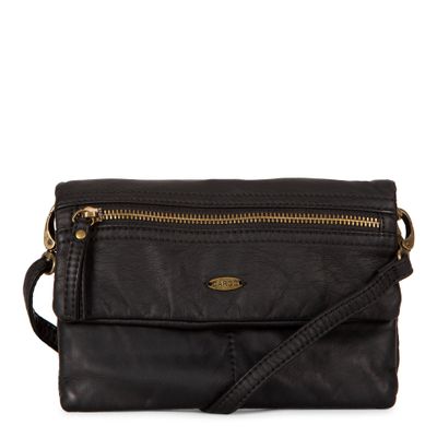 Faux Leather Flap purse with front pocket - Black