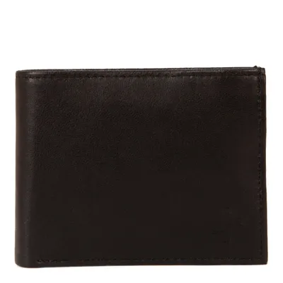 Leather RFID Double Center Wing Wallet - Black