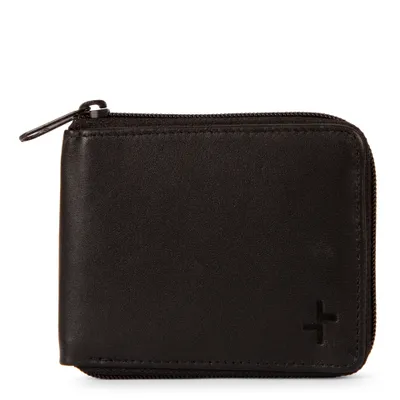 Leather RFID Bi-Fold Zip-Around Wallet - Black