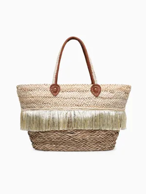 Colorful Straw Tote Beige