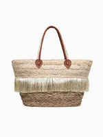 Colorful Straw Tote Beige