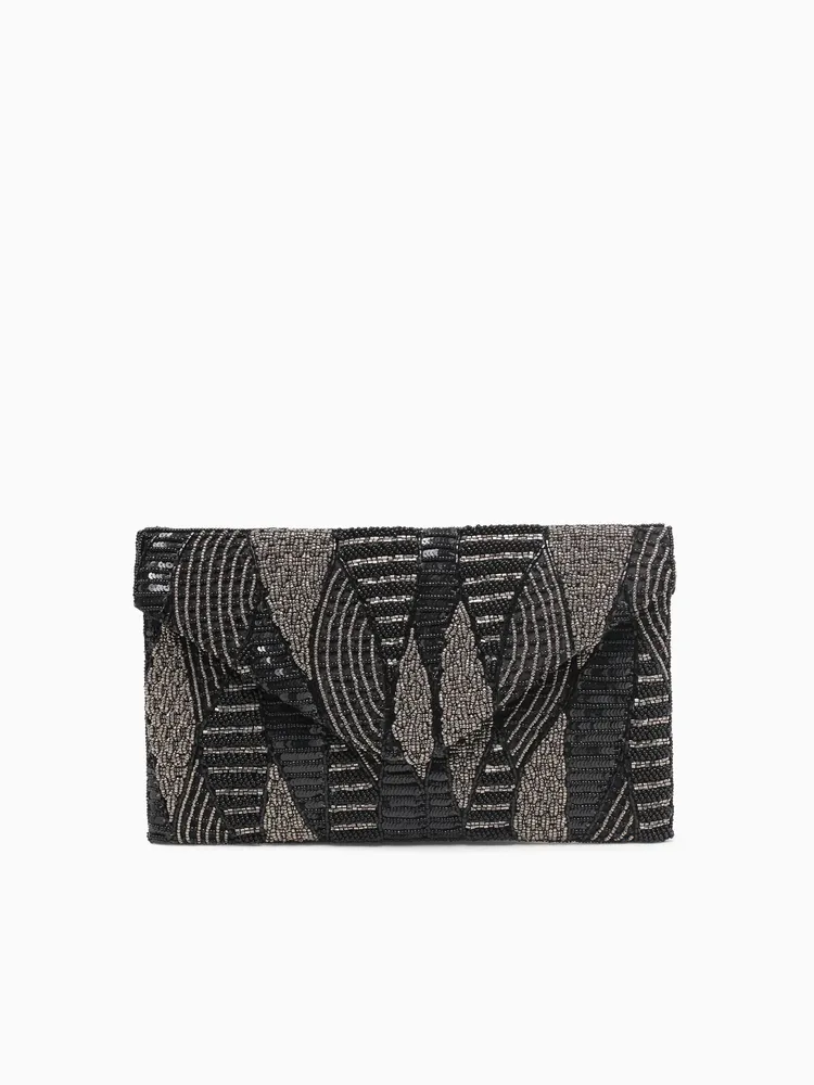 Leaves Beaded Clutch Black