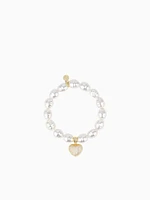 White Pave Heart Bracelet Pearl