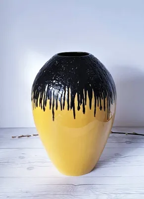 Emons & Sohne ES Keramik Black Fat Lava and Yellow Ceramic Statement Floor Vase, 1960s-70s
