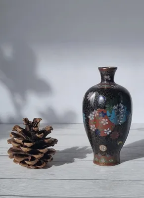 Takahara Komajiro Cloisonne 6 Lobed Vase, Late Meiji Era, Japanese