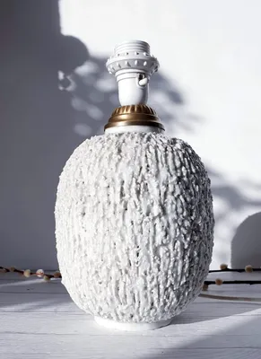 Gunnar Nylund for Rorstrand, Chamotte 'Hedgehog' Series Talc White Sculpted Lamp Base, 1940s-50s
