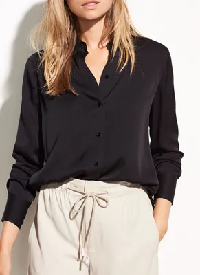 Slim-Fitted Stretch Silk Blouse