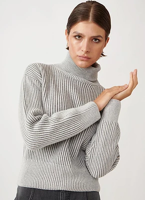 Ribbed Wool-Blend Turtleneck Sweater