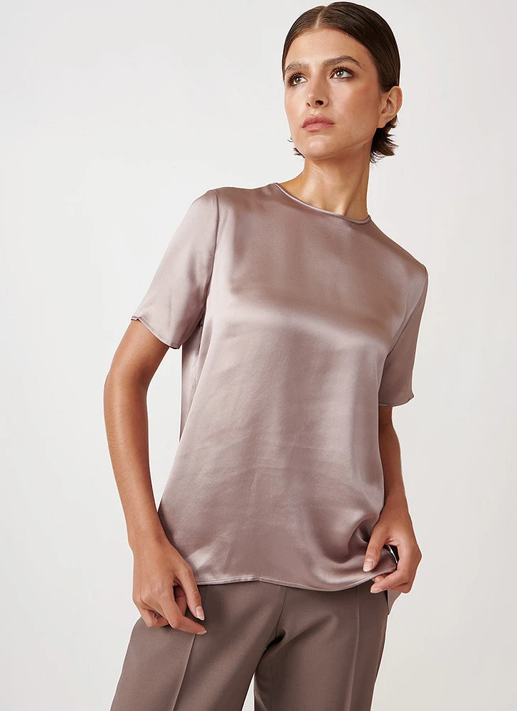 Short-Sleeve Mauve Silk Tee