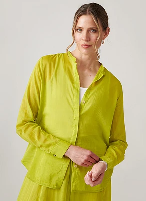 Cotton Silk Voile Shirt with Jewel Button