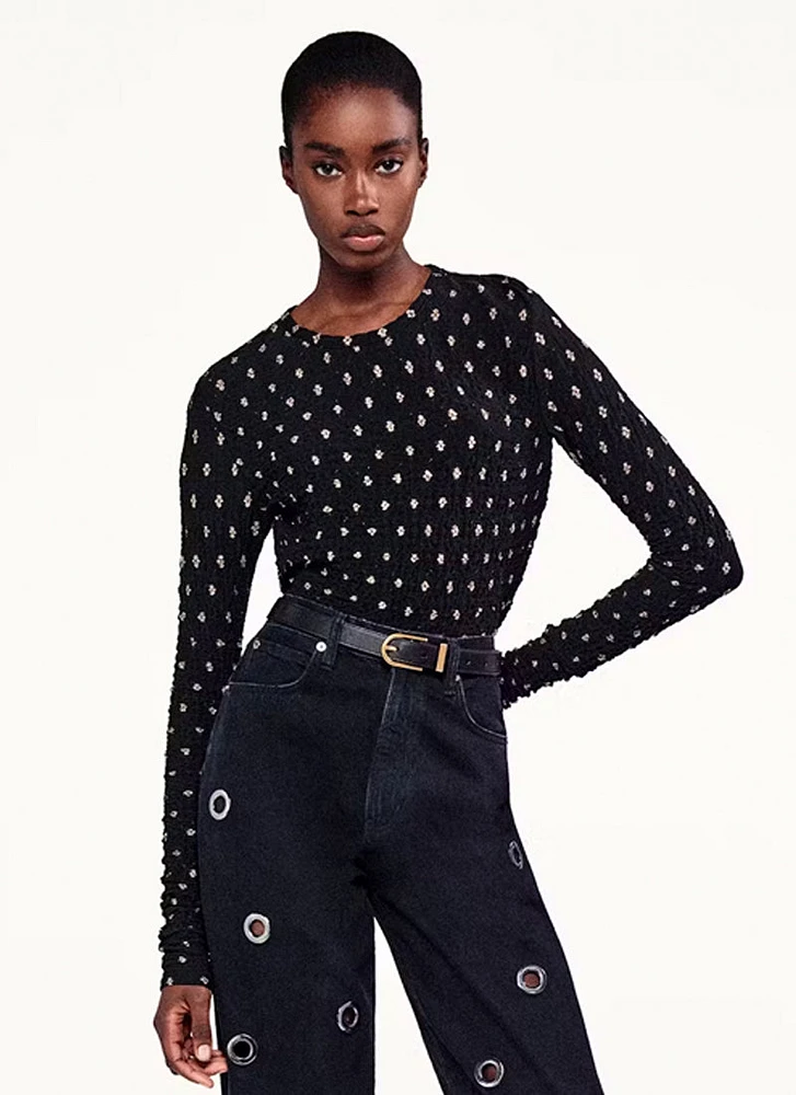 Dotted Stretch Mesh Top