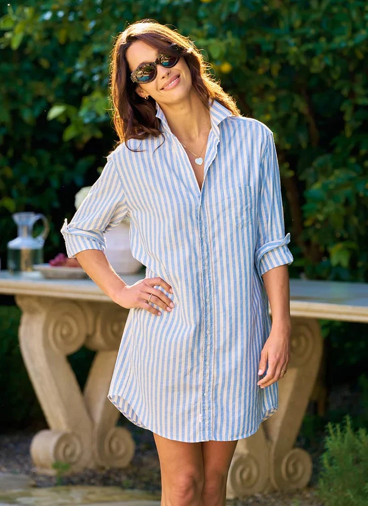 Mary Blue and White Stripe Shirtdress