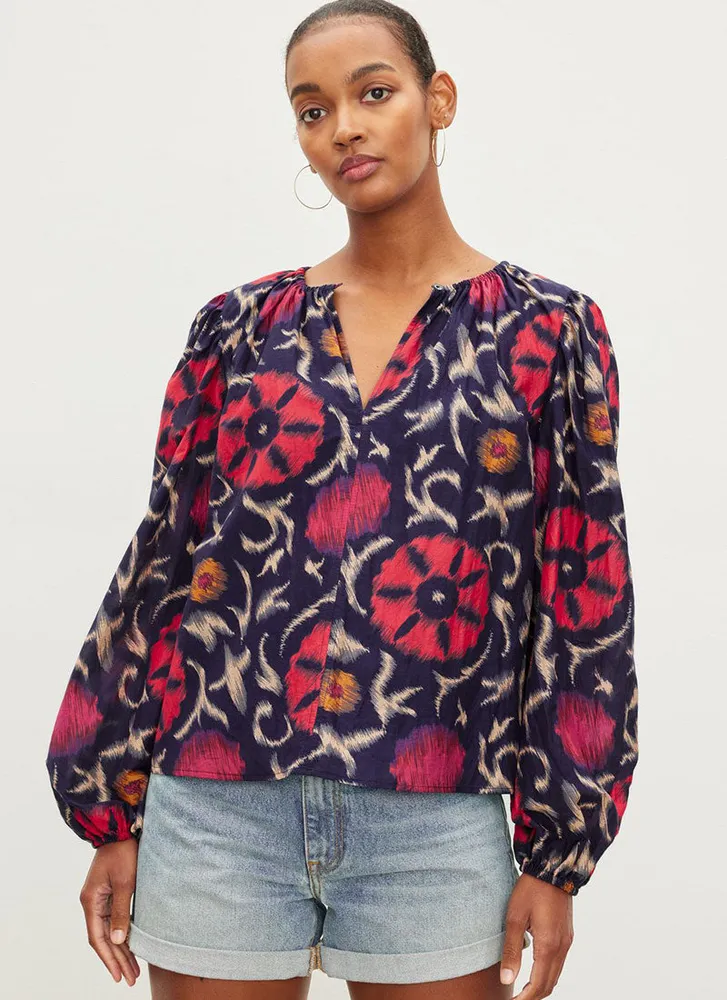 Fraser Printed Silk Cotton Voile Long Sleeve Top
