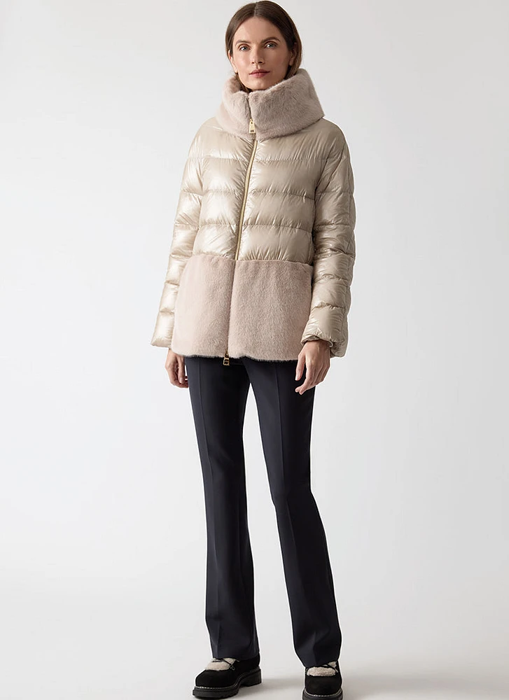 Nylon and Fur Short Puffer