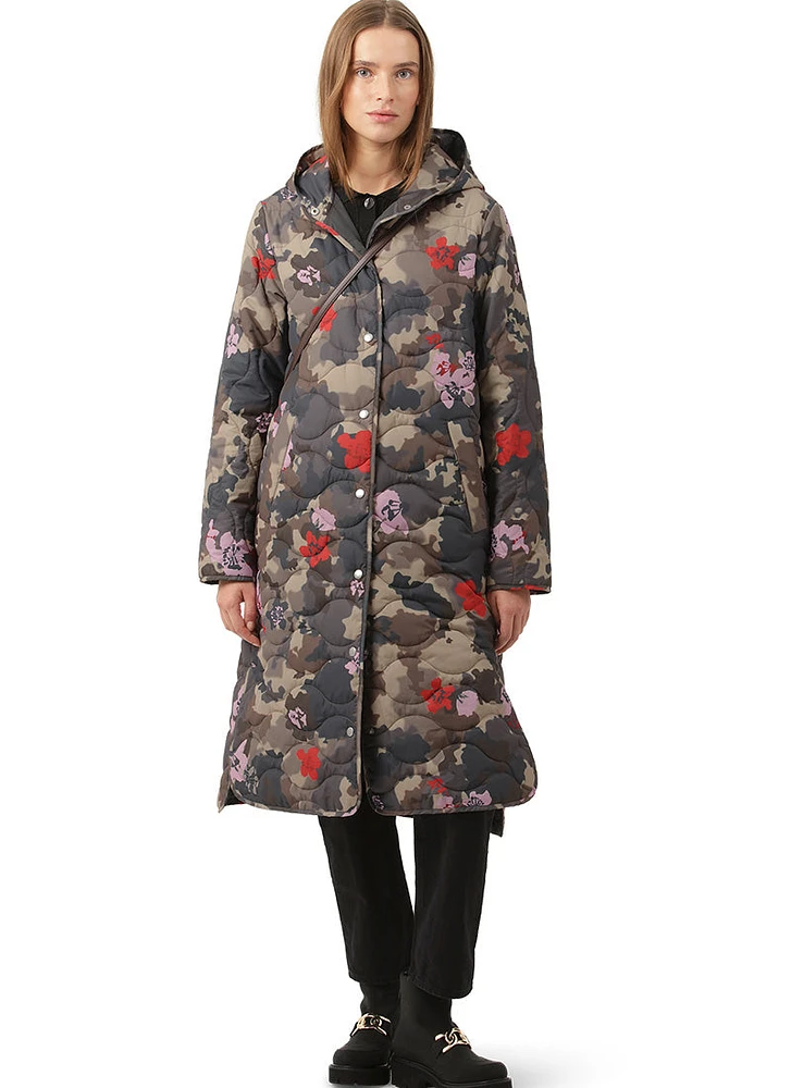 Floral Camo Long Quilted Coat