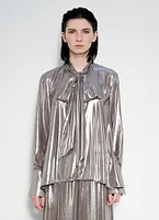 Fluid Metallic Tie Neck Blouse