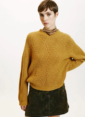 Cable Stitch Wool Crewneck Sweater