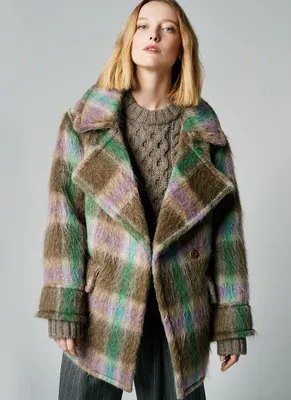 Multi-Plaid Blanket Car Coat