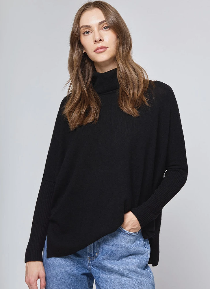 Cashmere Ribbed Sleeve Turtleneck Sweater