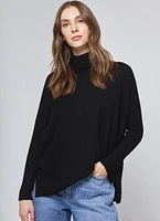 Cashmere Ribbed Sleeve Turtleneck Sweater