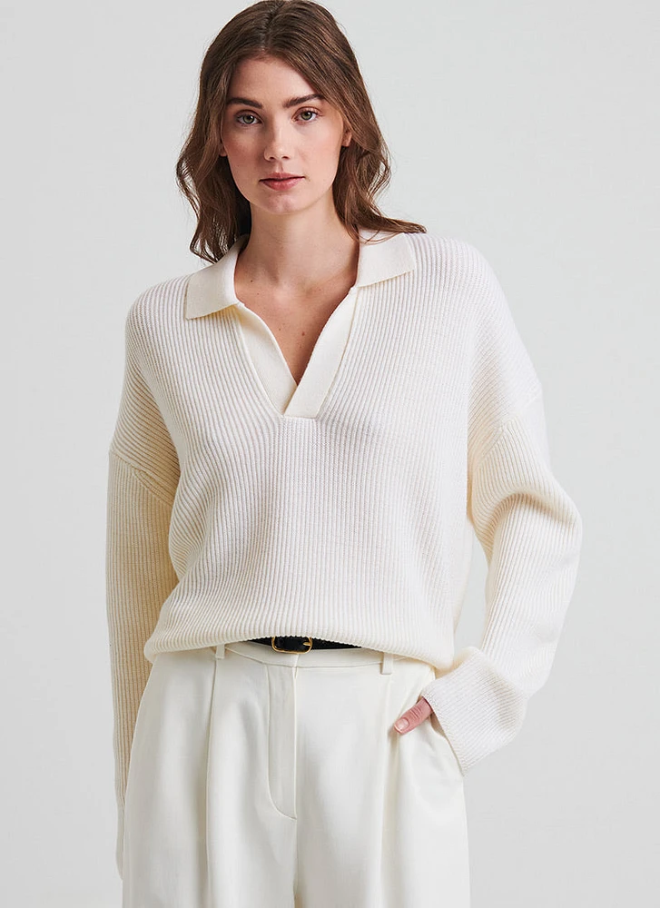 Extra-Fine Merino Relaxed Polo Sweater