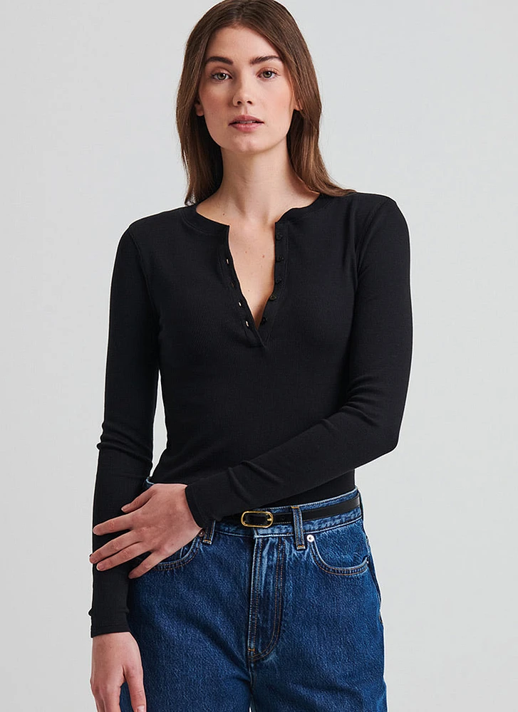 Long Sleeve Cotton Modal Rib Henley