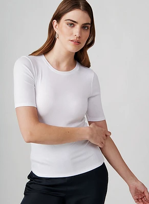 Short-Sleeve Cotton-Modal Rib Crewneck Top