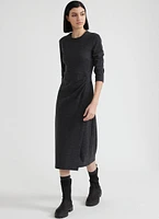 Cotton and Wool-Blend Three-Quarter Sleeve Midi Dress