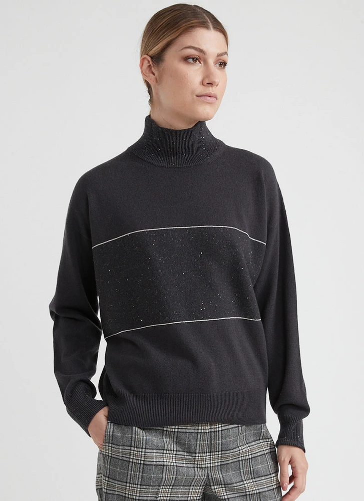 Mock Neck Wool and Silk-Blend Sweater