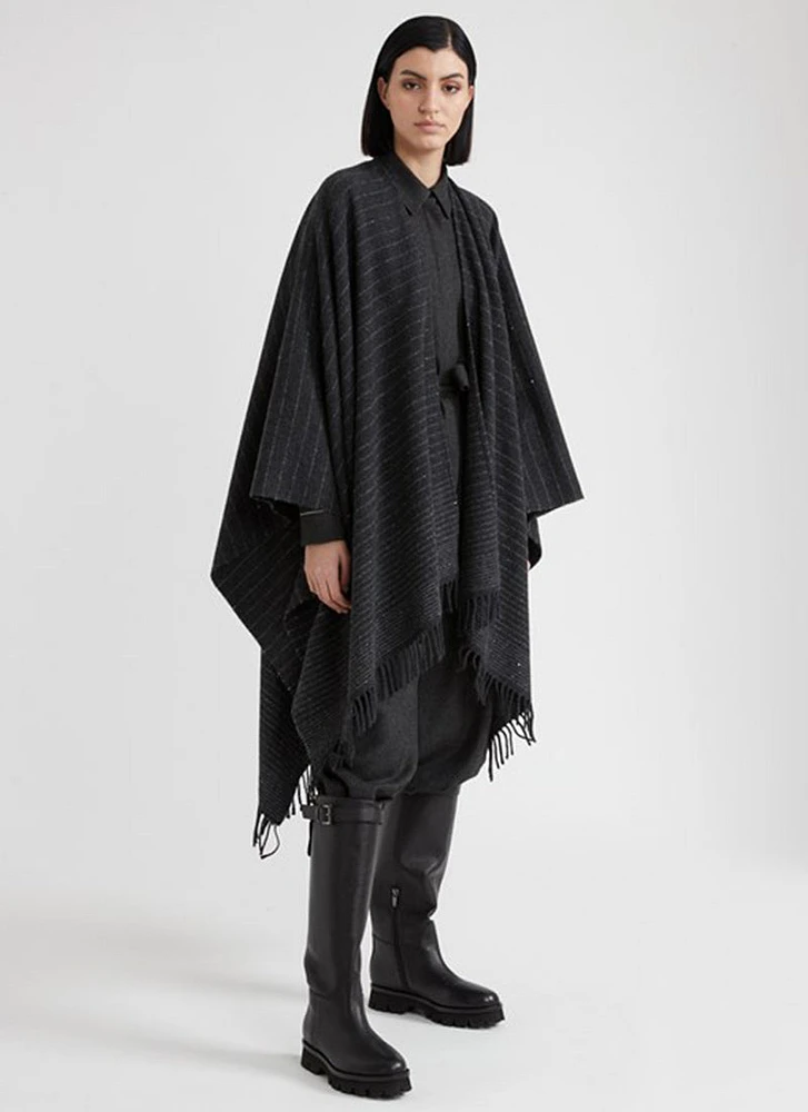 Wool and Cashmere Sequin Jacquard Cape