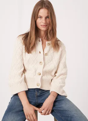 Button-Up Cable Knit Cardigan