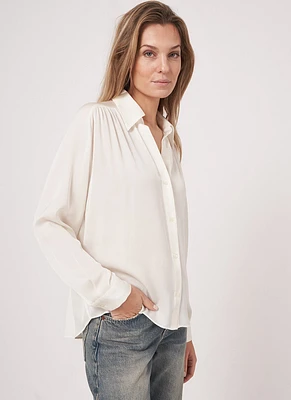 Long-Sleeve Shirred Back Blouse