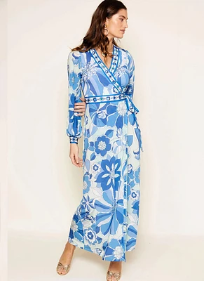 Aurora Long-Sleeve Wrap Midi Dress