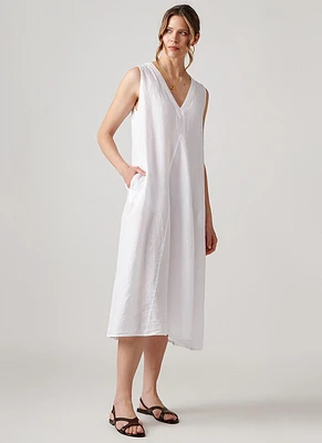 V-Neck Sleeveless Pleated Midi Dress