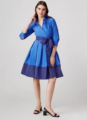 Two-Tone Shirt Dress with Belt